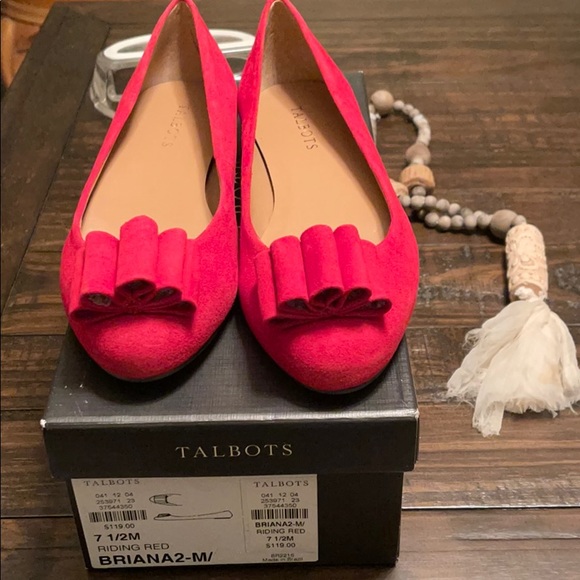Talbots Shoes - Talbots Briana 2 Red Suede Bow Flat Shoes 7.5M NEW